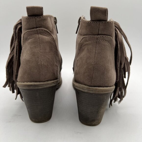 Faded Glory Women 9 Brown Fringe Faux Suede Zip Heel Ankle Boots Western Cowgirl - Picture 9 of 16